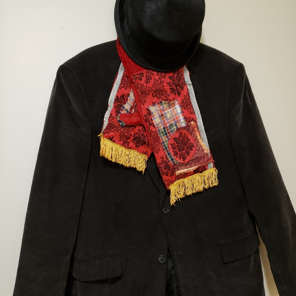 Handmade Patchwork Scarf Textile Collage Piece Corduroy Backed - Picture 2 of 16